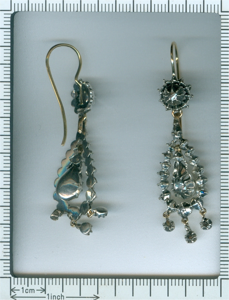 Victorian long pendent rose cut diamond earrings